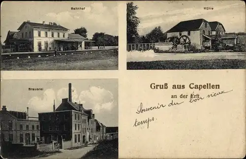 Ak Capellen an der Erft Kapellen Grevenbroich, Bahnhof, Mühle, Brauerei