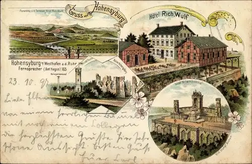 Litho Hohensyburg Syburg Dortmund Nordrhein Westfalen, Kaiser Wilhelm Denkmal, Hotel