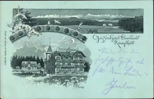 Mondschein Künstler Litho Fuchs, Karl, Königsfeld im Schwarzwald Baden, Hotel Kurhaus Doniswald