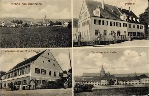 Ak Kaisheim in Schwaben Bayern, Pfarrhof, Zuchthaus und Kirche, Hofwirtschaft, Blick auf den Ort