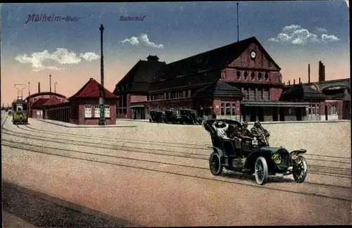 Ak Mülheim an der Ruhr, Bahnhof, Auto