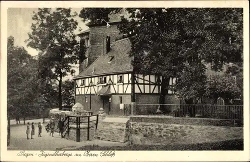 Ak Siegen, Jugendherberge am Oberen Schloss, Wanderer