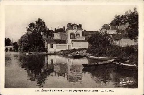 Ak Erigné Maine et Loire, Un paysage sur le Louet