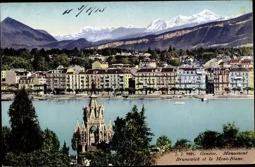 Ak Genève Genf Schweiz, Monument Brunswick et le Mont Blanc