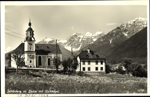 Ak Schönberg im Stubaital in Tirol, Ortspartie mit Kalkkögel