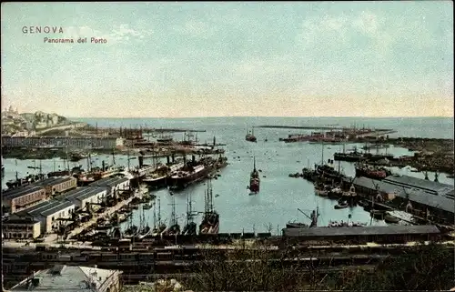 Ak Genova Genua Ligurien, Panorama del Porto
