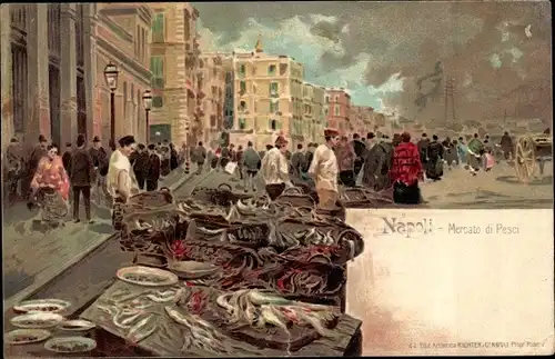 Litho Neapel Campania, Mercato di Pesci, Fischmarkt