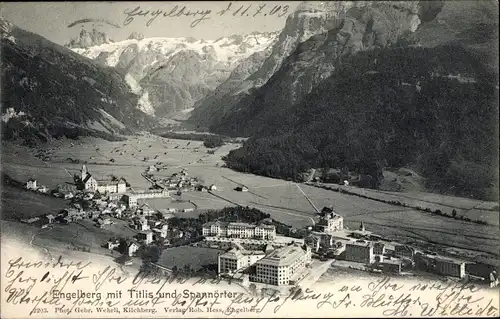 Ak Engelberg Kanton Obwalden Schweiz, Titlis und Spannörter, Talblick, Panorama