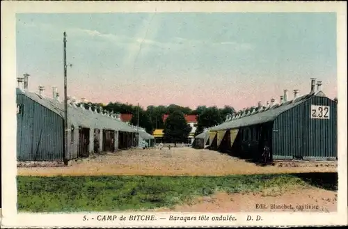 Ak Bitche Bitsch Lothringen Moselle, Camp, Baraques tole ondulee