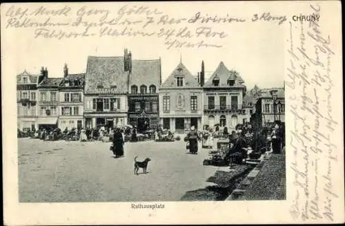 Ak Chauny Aisne, Place de l'Hotel de Ville, Rathausplatz