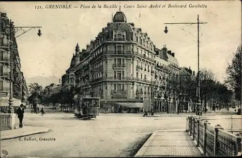 Ak Grenoble Isère, Place de la Bastille, Cours Saint Andre et Boulevard Gambetta