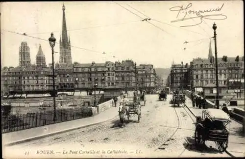 Ak Rouen Seine Maritime, Le Pont Corneille, La Cathedrale