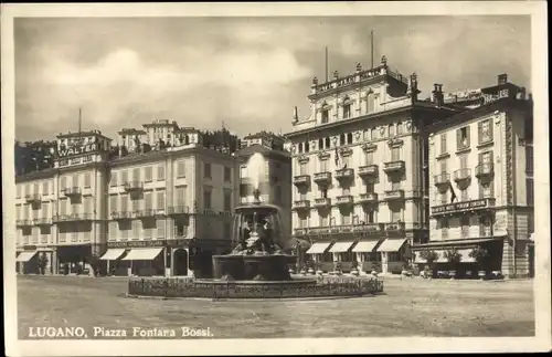 Ak Lugano Kanton Tessin, Piazza Fontana Bossi, Hotel