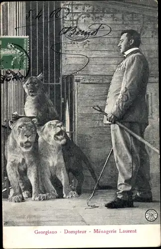 Ak Dompteur Georgiano, Menagerie Laurent, Löwen
