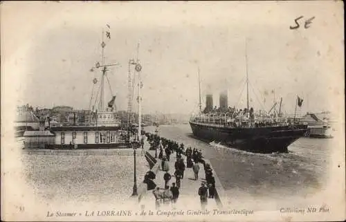 Ak Le Havre Seine Maritime, French Line, CGT, Dampfschiff La Lorraine