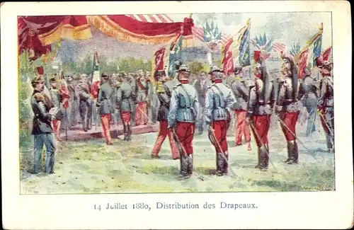 Ak 14 Juillet 1880, Distribution des Drapeaux, französische Soldaten