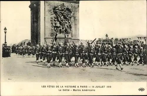 Ak Paris VIII, Les Fetes de la Victoire 14 Juillet 1919, le Defile, Marins Americains