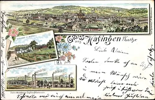 Litho Hayange Hayingen Lothringen Moselle, Gesamtansicht, Schloss De Wendel, Eisenwerke