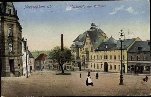 Ak Netzschkau im Vogtland, Marktplatz, Rathaus