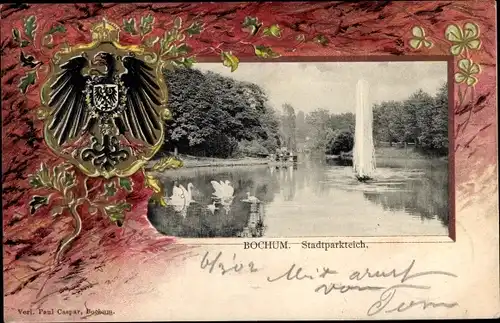 Präge Wappen Passepartout Ak Bochum im Ruhrgebiet, Stadtparkteich