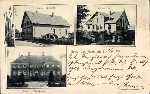 Ak Aschendorf Papenburg im Emsland, Rektoratschule, Krankenhaus, Schloss Altenkamp