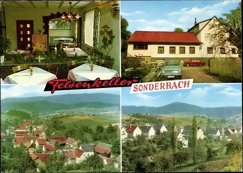 Ak Sonderbach Heppenheim an der Bergstraße, Gasthof Felsenkeller, Teilansichten vom Ort