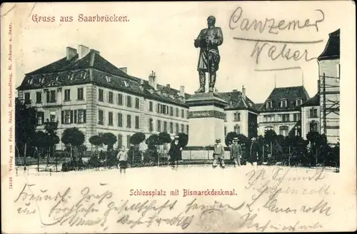 Ak Saarbrücken im Saarland, Schlossplatz, Bismarckdenkmal