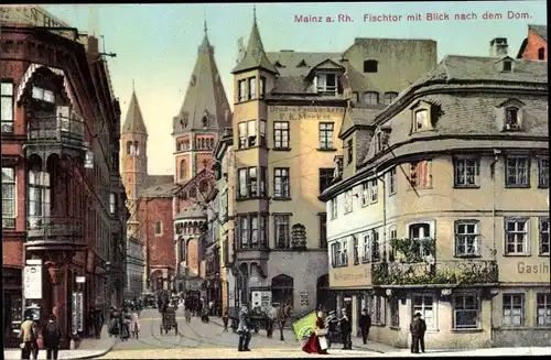 Ak Mainz am Rhein, Fischtor, Blick nach dem Dom