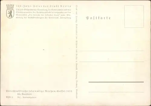 Künstler Ak Gaertner, Berlin Mitte, Parochialstraße 1831, Nationalgalerie, 700 Jahrfeier der Stadt