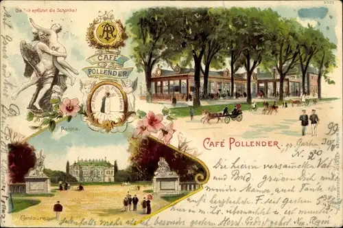 Litho Dresden Altstadt, Großer Garten, Cafe Pollender, Zeit entführt die Schönheit, Palais