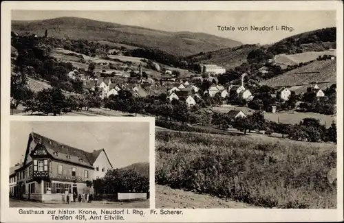 Ak Neudorf Martinsthal Eltville am Rhein Hessen, Gasthaus zur historischen Krone, Blick auf den Ort