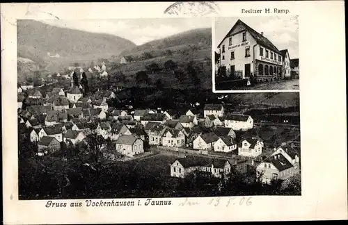 Ak Vockenhausen Eppstein im Taunus, Gastwirtschaft, Blick auf den Ort