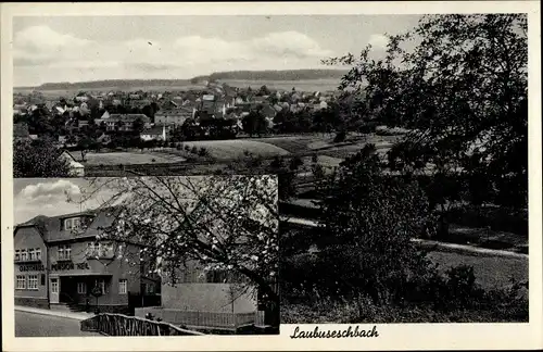 Ak Laubuseschbach Weilmünster im Taunus Hessen, Gasthaus und Pension, Blick auf den Ort