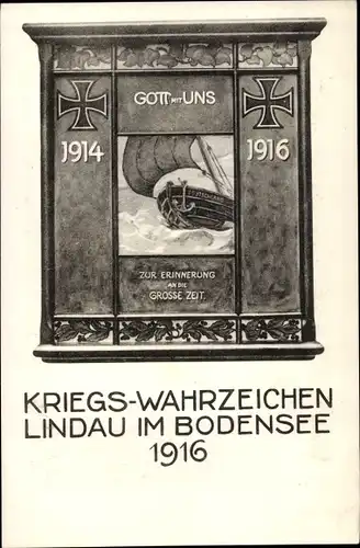 Ak Lindau am Bodensee Schwaben, Kriegswahrzeichen 1916, Gott mit uns