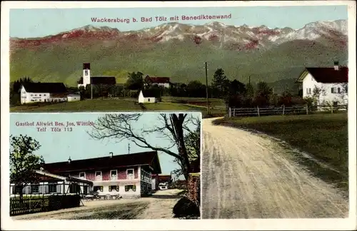 Ak Wackersberg in Oberbayern, Gasthof Altwirt, Benediktenwand, Kirche