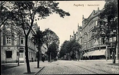 Ak Augsburg in Schwaben, Bahnhofstraße, Geschäfte