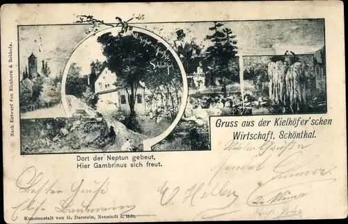 Ak Schönthal in der Oberpfalz, Kielhöfer'sche Wirtschaft, Dort der Neptun gebeut, hier Gambrinus