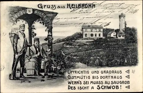 Ak Heilbronn am Neckar, Weinlese, Weingut, Turm