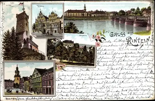 Litho Rinteln an der Weser, Arensburg, Turm, Marktplatz