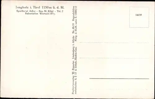 Ak Jungholz in Tirol, Sporthotel Adler, Bes. M. Kögl, Außenansicht