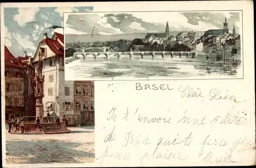 Künstler Litho Mutter, K., Bâle Basel Stadt Schweiz, Stadtpartie, Brücke