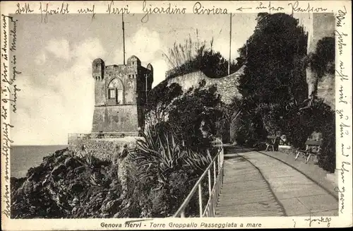 Ak Nervi Genova Genua Liguria, Torre Groppallo Passeggiata a mare