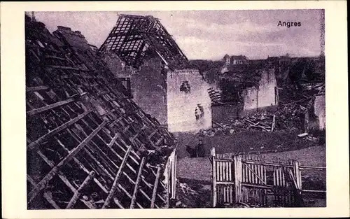 Ak Angres Pas-de-Calais, zerstörte Häuser, 1. WK