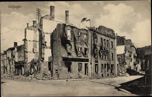 Ak Longuyon Meurthe et Moselle, Ruinen, zerstörte Häuser, 1. WK