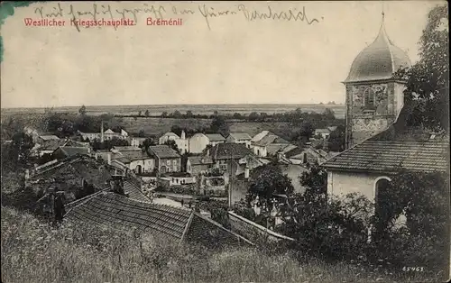 Ak Bréménil Meurthe et Moselle, Westlicher Kriegsschauplatz, Teilansicht Stadt mit Kirche, Umland