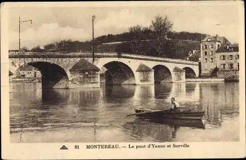 Ak Montereau Fault Yonne Seine et Marne, Le pont d'Yonne et Surville