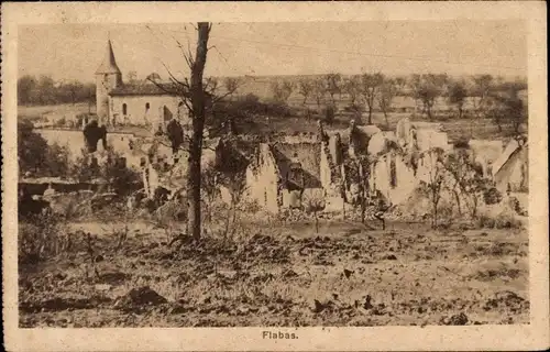 Ak Flabas Meuse, Ansicht der zerstörten Stadt, Kirche, 1. WK