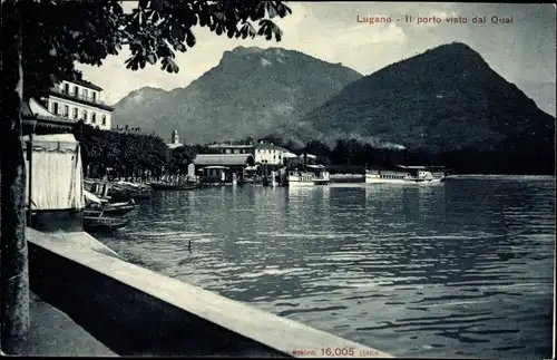 Ak Lugano Kanton Tessin, Il porto visto dal Quai