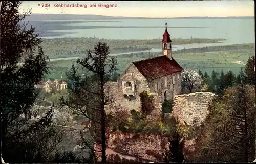 Ak Bregenz am Bodensee Vorarlberg, Gebhardsberg, Kapelle, Blick auf den Bodensee