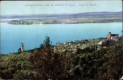 Ak Gardone Riviera Lago di Garda Lombardia, vista da Gardone di sopra, Panorama